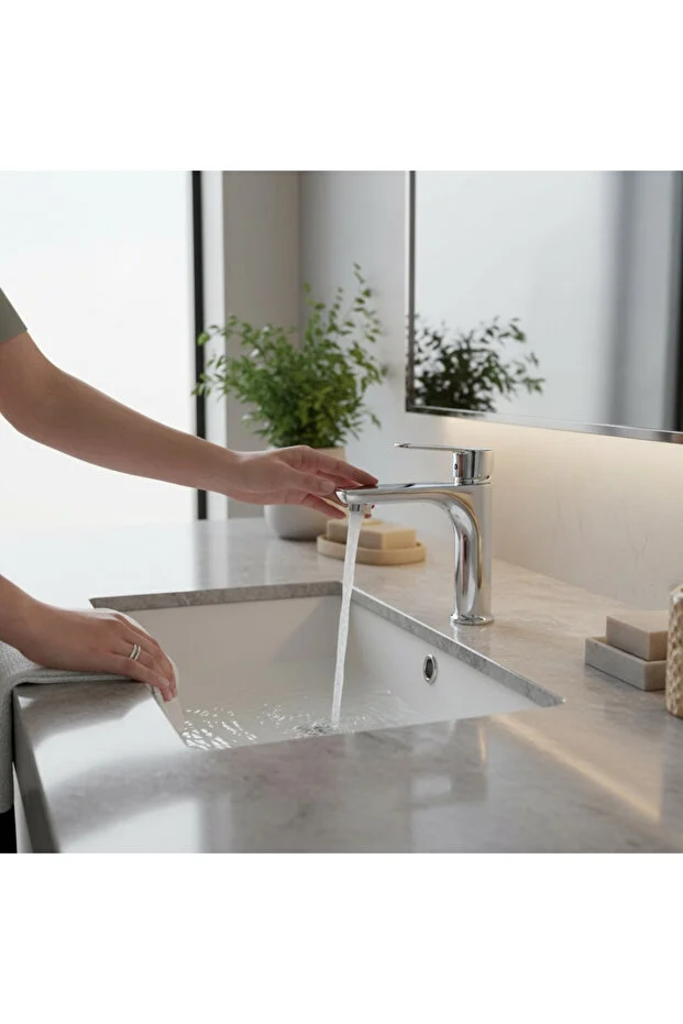 Lavabo Bataryası Yüksek Model Kolay Abdest Tulipa Serisi Pirinç Malzeme Leke ve Kireç Tutmaz